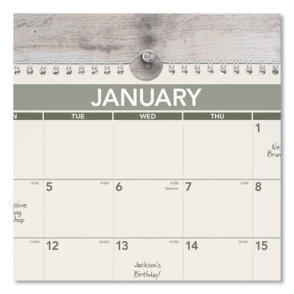 Recycled Wall Calendar, Unruled Blocks, 15 x 12, Sand/Green Sheets, 12-Month (Jan to Dec): 2026