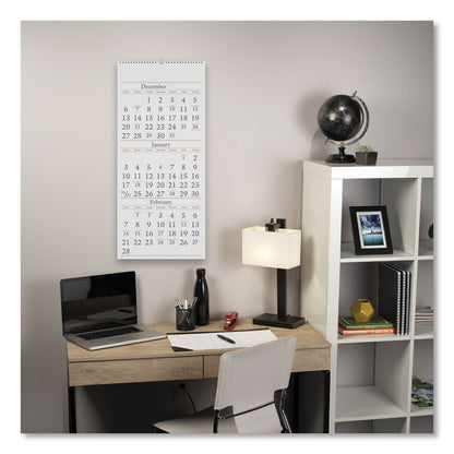 Three-Month Reference Wall Calendar, 12 x 27, White Sheets, 14-Month: Dec 2025 to Feb 2027