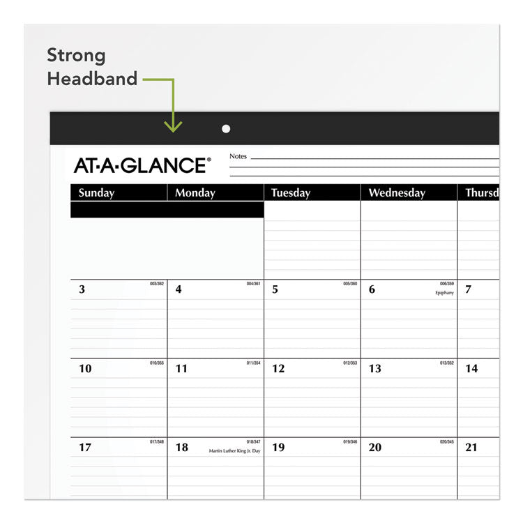 Ruled Desk Pad, 22 x 17, White Sheets, Black Binding, Black Corners, 12-Month (Jan to Dec): 2026