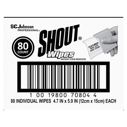 Wipe and Go Instant Stain Remover, 4.7 x 5.9, Unscented, White, 80 Packets/Carton