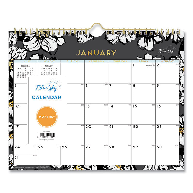 Baccara Dark Wall Calendar, Floral Artwork, 11 x 8.75, White/Black/Gold Sheets, 12-Month (Jan to Dec): 2026