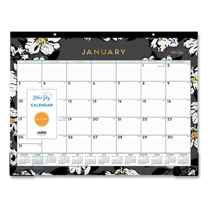 Baccara Dark Desk Pad, Floral Artwork, 22 x 17, White/Black/Gold Sheets, Black Binding, 12-Month (Jan to Dec): 2026