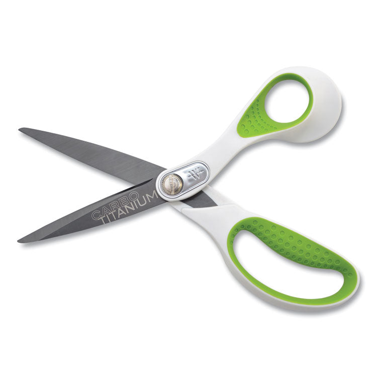 CarboTitanium Bonded Scissors, 8" Overall Length, 3.25" Cut Length, Straight White/Green Handle