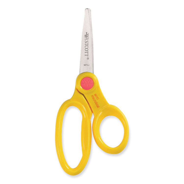 Kids' Scissors with Antimicrobial Protection, Pointed Tip, 5" Long, 2" Cut Length, Randomly Assorted Handle Color