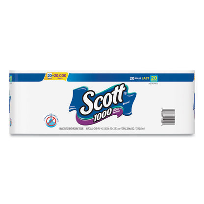 1000 Bathroom Tissue, Septic Safe, 1-Ply, White, 1,000 Sheets/Roll, 20 Rolls/Pack