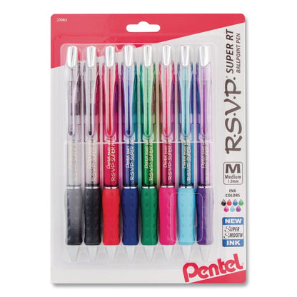 R.S.V.P. Super RT Ballpoint Pen, Retractable, Medium 1 mm, Assorted Ink and Barrel Colors, 8/Pack