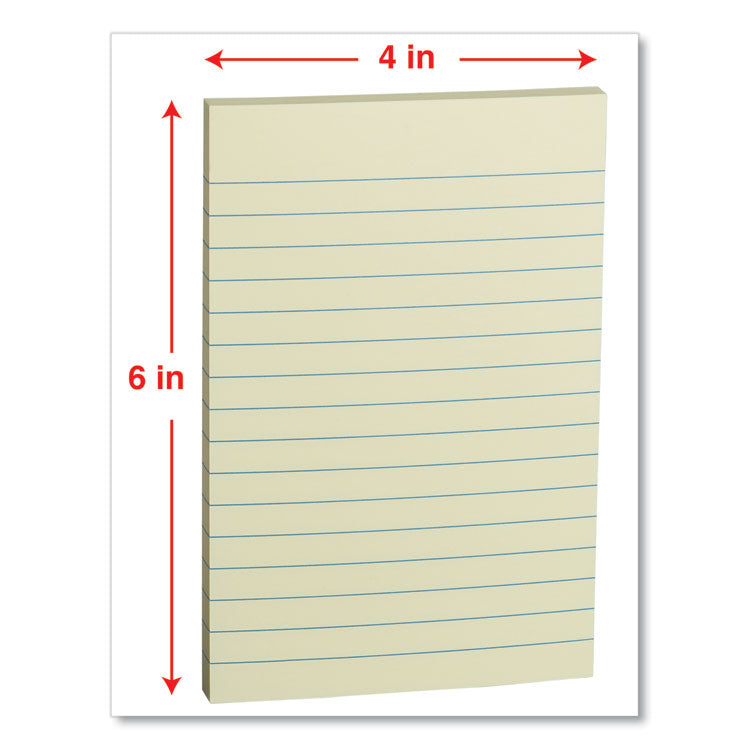 Self-Stick Note Pads, Note Ruled, 4" x 6", Assorted Pastel Colors, 100 Sheets/Pad, 5 Pads/Pack