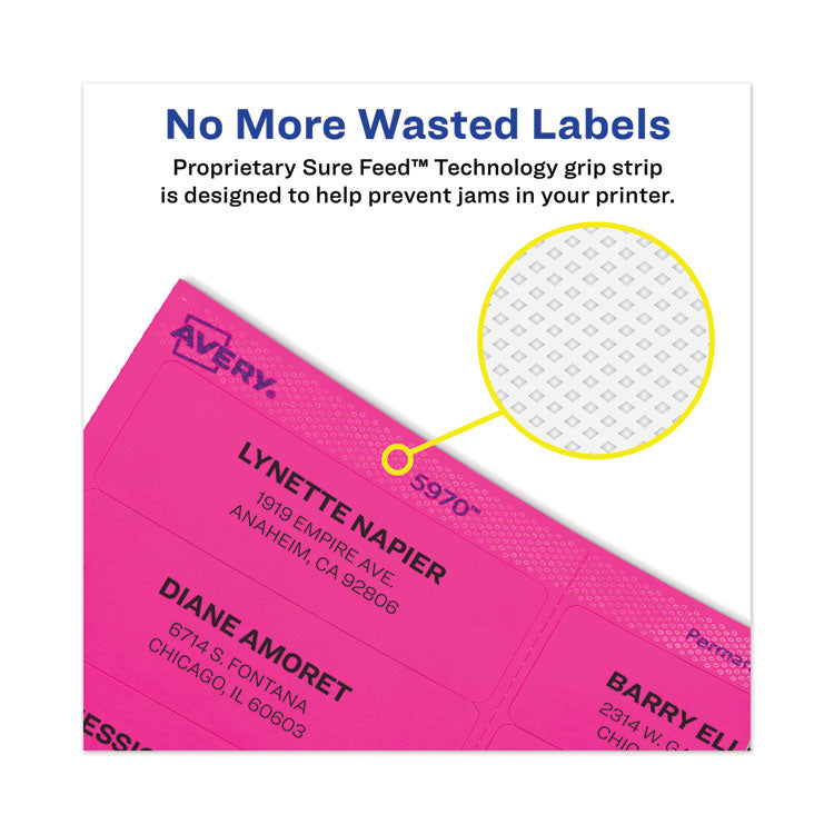High-Vis Removable Laser/Inkjet ID Labels w/ Sure Feed, 1 x 2.63, Neon, 360/PK