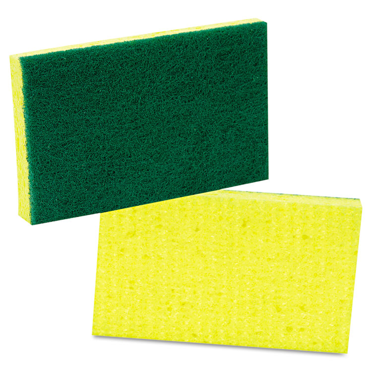 Medium-Duty Scrubbing Sponge 74, 3.6 x 6.1, 0.7" Thick, Yellow/Green, 20/Carton