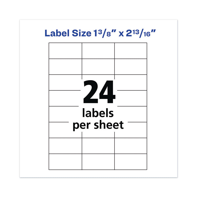 Copier Mailing Labels, Copiers, 1.38 x 2.81, White, 24/Sheet, 100 Sheets/Box