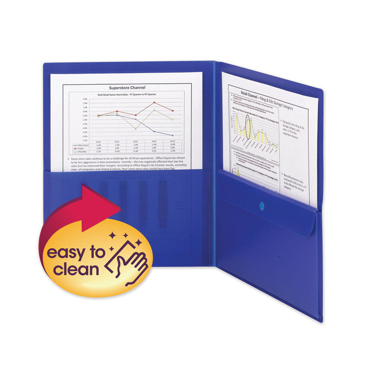 Poly Two-Pocket Folders with Security Pocket, Accommodates (100) 11 x 8.5 Sheets, Blue, 5/Pack