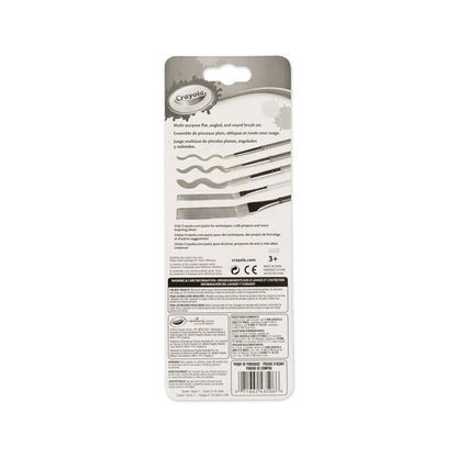 Arts and Craft Brush Set, Assorted Sizes, Natural Hair, Angled, Flat, Round, 5/Set