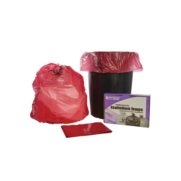 8105015173664, SKILCRAFT Biohazard Can Liners, Biohazard Infectious Waste, 55 gal, 3 mil, 37" x 50", Red, Flat Pack, 37/Box