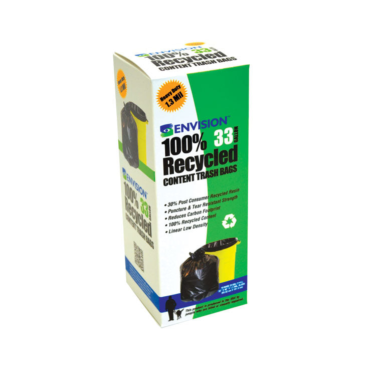 8105015173667, SKILCRAFT Total Recycled Content Trash Bags, 33 gal, 1.3 mil, 33" x 39", Black/Brown, 33/Box