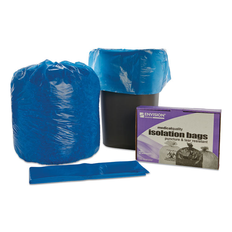8105015173665, SKILCRAFT Healthcare Can Liners, Soiled Linen, 33 gal, 1.2 mil, 30.5" x 43", Blue, Flat Pack, 30/Box
