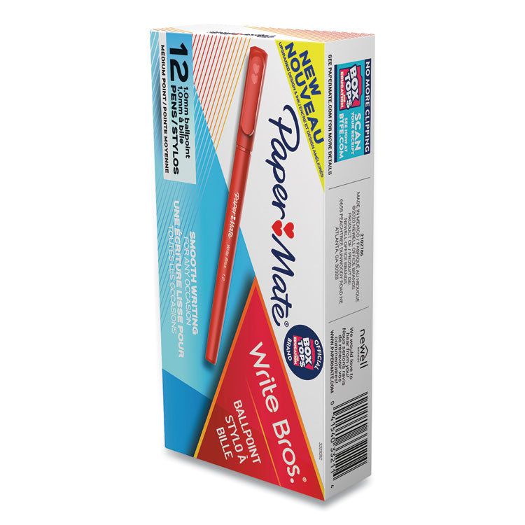 Write Bros. Ballpoint Pen, Stick, Medium 1 mm, Red Ink, Red Barrel, Dozen