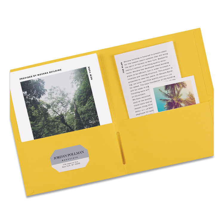 Two-Pocket Folder, Accommodates (40) 11 x 8.5 Sheets, Yellow, 25/Box