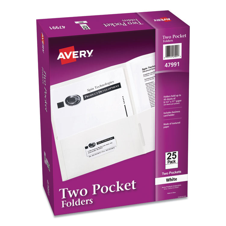 Two-Pocket Folder, Accommodates (40) 11 x 8.5 Sheets, White, 25/Box