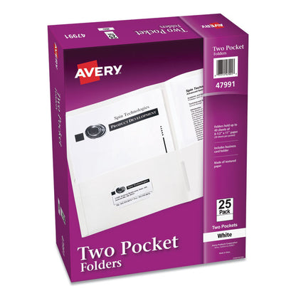 Two-Pocket Folder, Accommodates (40) 11 x 8.5 Sheets, White, 25/Box