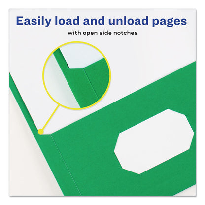 Two-Pocket Folder with Prong Fasteners, Accommodates (70) 11 x 8.5 Sheets, Green, 25/Box