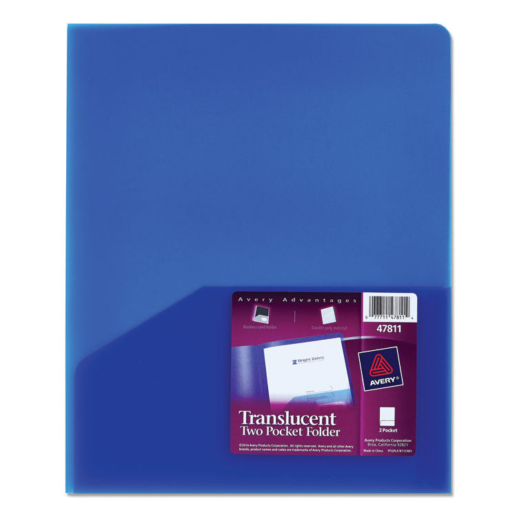 Translucent Two-Pocket Folder, Accommodates (20) 11 x 8.5 Sheets, Translucent Blue