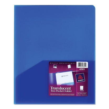 Translucent Two-Pocket Folder, Accommodates (20) 11 x 8.5 Sheets, Translucent Blue