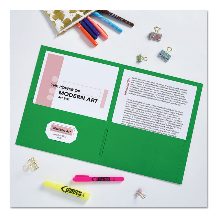 Two-Pocket Folder, Accommodates (40) 11 x 8.5 Sheets, Green, 25/Box