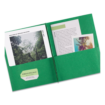 Two-Pocket Folder with Prong Fasteners, Accommodates (70) 11 x 8.5 Sheets, Green, 25/Box