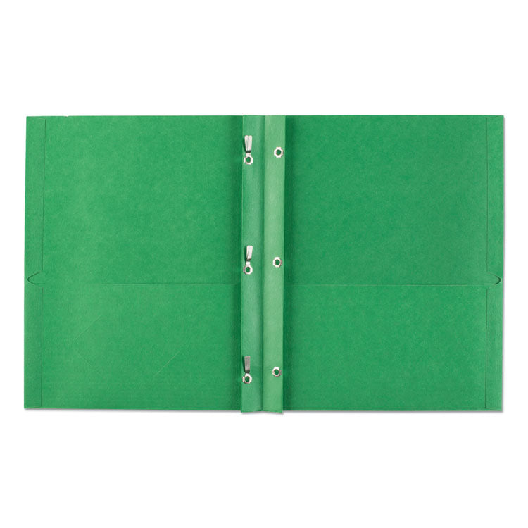 Two-Pocket Folder with Prong Fasteners, Accommodates (70) 11 x 8.5 Sheets, Green, 25/Box