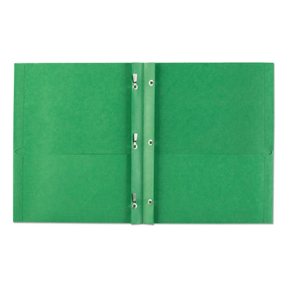 Two-Pocket Folder with Prong Fasteners, Accommodates (70) 11 x 8.5 Sheets, Green, 25/Box