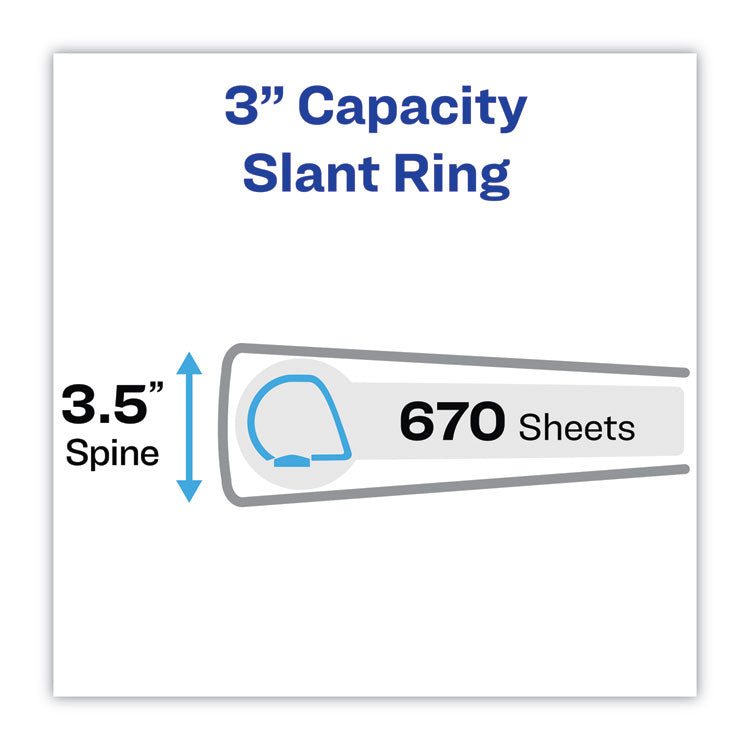 Heavy-Duty Non Stick View Binder with DuraHinge and Slant Rings, 3 Rings, 3" Capacity, 11 x 8.5, White, 2/Pack