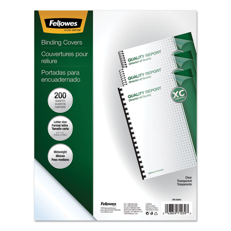 Crystals Transparent Presentation Covers for Binding Systems, Plastic, Square Corners, 11 x 8.5, Gloss Clear, 200/Pack