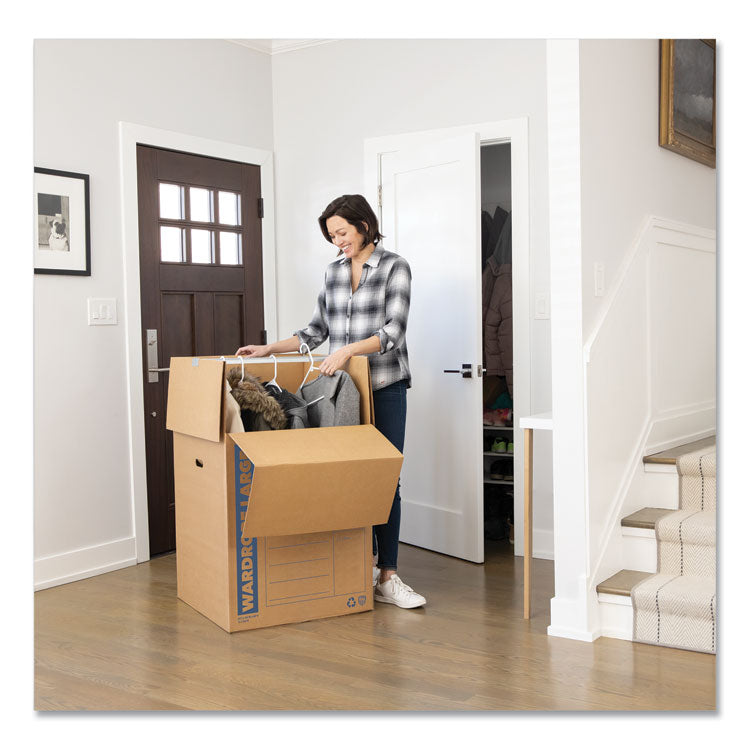 SmoothMove Wardrobe Box, Regular Slotted Container (RSC), 24" x 24" x 40", Brown/Blue, 3/Carton