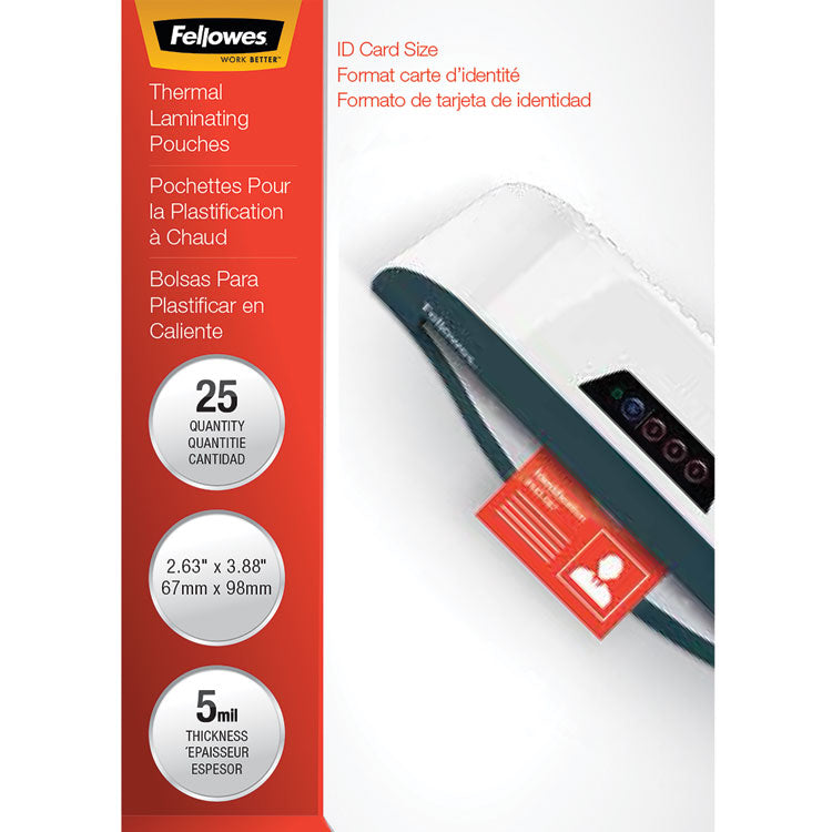 Laminating Pouches, 5 mil., 3.88" x 2.63", Gloss Clear, 25/Pack