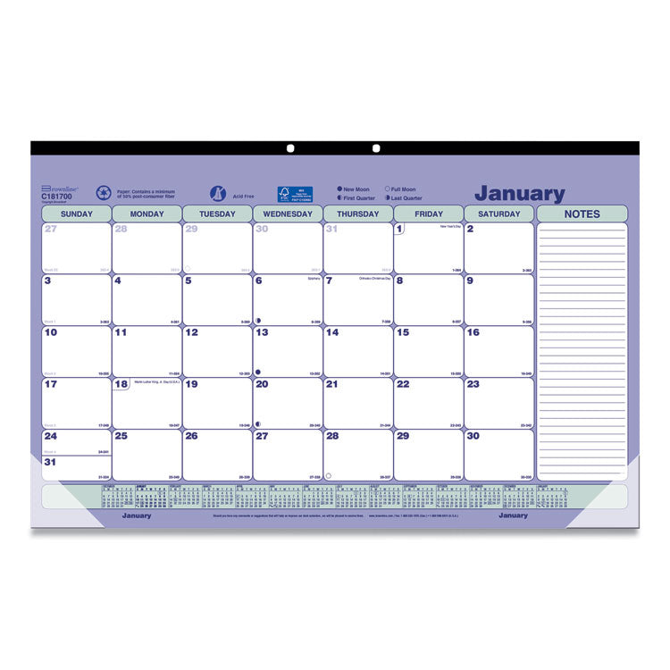 Monthly Desk Pad Calendar, 17.75 x 10.88, White/Blue/Green Sheets, Black Binding, Clear Corners, 12-Month (Jan to Dec): 2026