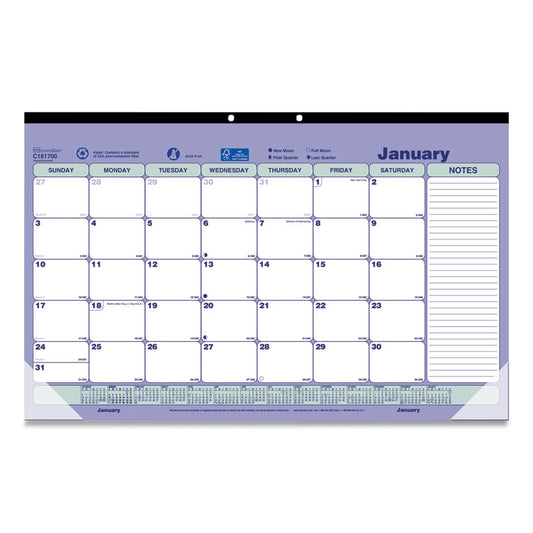 Monthly Desk Pad Calendar, 17.75 x 10.88, White/Blue/Green Sheets, Black Binding, Clear Corners, 12-Month (Jan to Dec): 2026