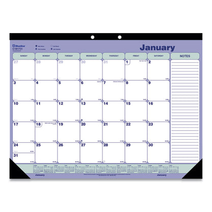 Monthly Desk Pad Calendar, 21.25 x 16, White/Blue/Green Sheets, Black Binding, Black Corners, 12-Month (Jan to Dec): 2026