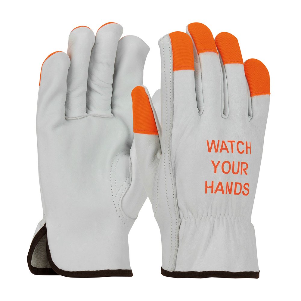 PIP Cowhide Leather Driversglove With HI-VIS Finger, 12 Pairs/Dozen