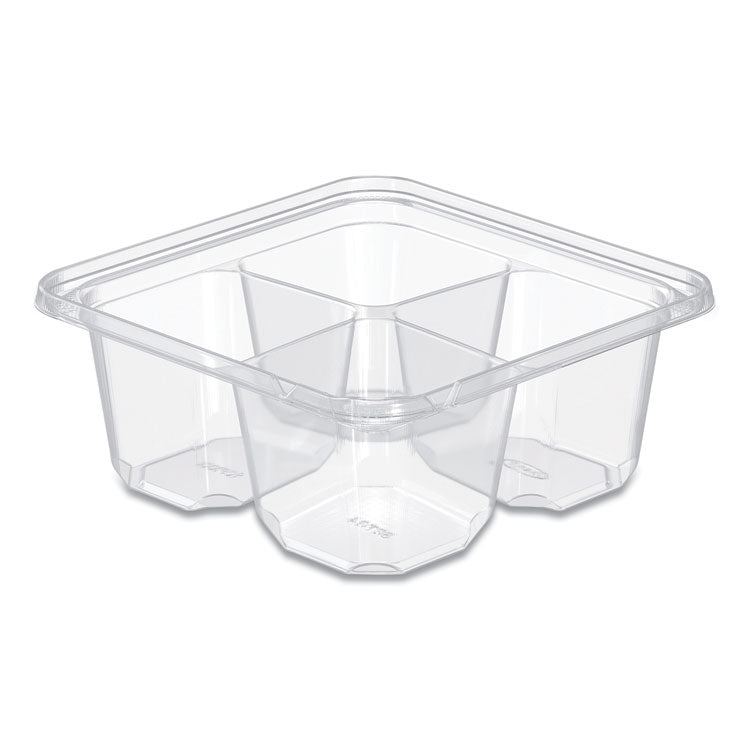 TamperGuard Snack Boxes, 4 Compartments, 6.3 x 6.3 x 2.6, Clear, Plastic, 300/Carton