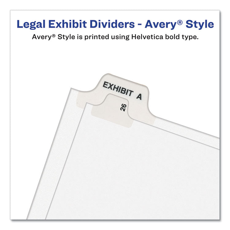 Preprinted Legal Exhibit Side Tab Index Dividers, Avery Style, 26-Tab, A, 11 x 8.5, White, 25/Pack, (1401)