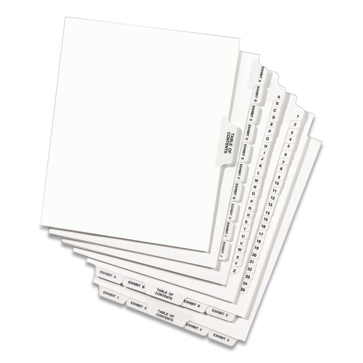 Preprinted Legal Exhibit Side Tab Index Dividers, Avery Style, 10-Tab, 4, 11 x 8.5, White, 25/Pack