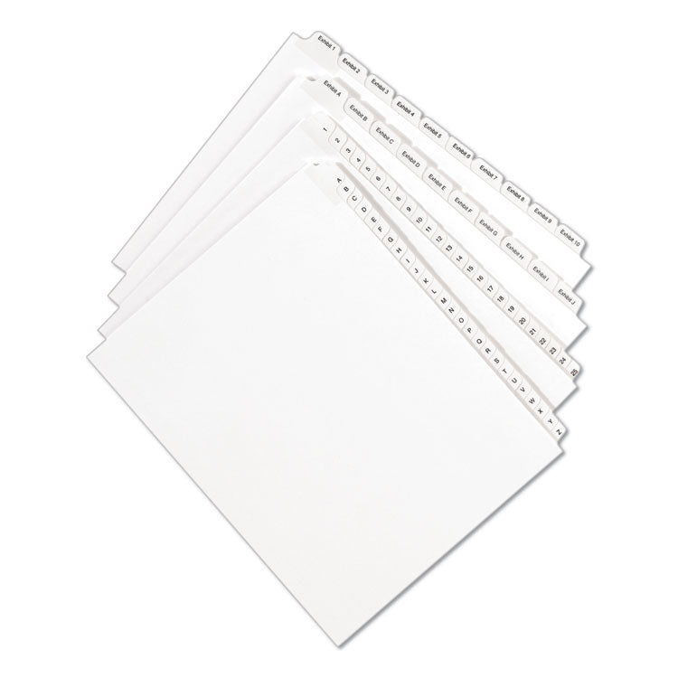 Preprinted Legal Exhibit Side Tab Index Dividers, Allstate Style, 10-Tab, 4, 11 x 8.5, White, 25/Pack