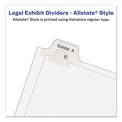Preprinted Legal Exhibit Side Tab Index Dividers, Allstate Style, 25-Tab, 126 to 150, 11 x 8.5, White, 1 Set, (1706)