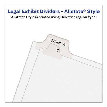 Preprinted Legal Exhibit Side Tab Index Dividers, Allstate Style, 25-Tab, 101 to 125, 11 x 8.5, White, 1 Set, (1705)