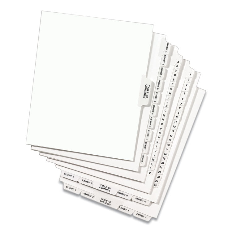 Preprinted Legal Exhibit Side Tab Index Dividers, Avery Style, 10-Tab, 5, 11 x 8.5, White, 25/Pack