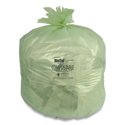 Biotuf Compostable Can Liners, 48 gal, 1 mil, 42" x 48", Green, 20 Bags/Roll, 5 Rolls/Carton