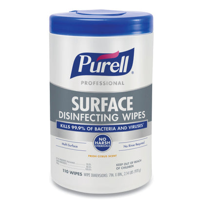 Professional Surface Disinfecting Wipes, 1-Ply, 7 x 8, Fresh Citrus, White, 110/Canister, 6 Canisters/Carton