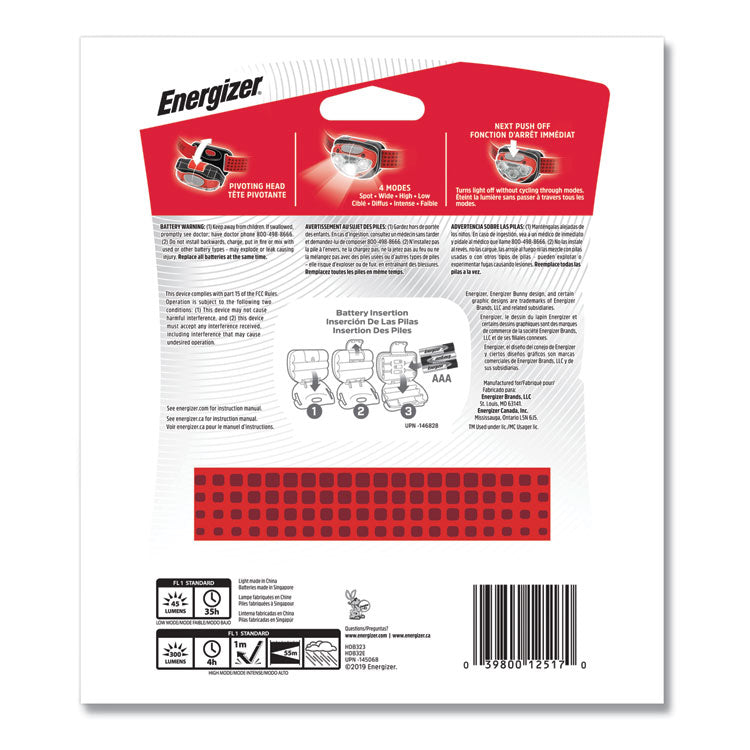 LED Headlight, 3 AAA Batteries (Included), Red