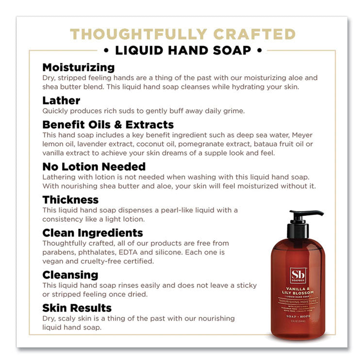 Hand Soap, Vanilla and Lily Blossom Scent, 12 oz, 3/Box