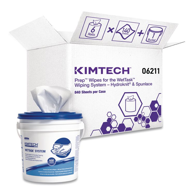 Power Clean Wipers for Disinfectants, Sanitizers,Solvents WetTask Customizable Wet Wipe System, 140/Roll, 6 Rolls/1 Bucket/CT